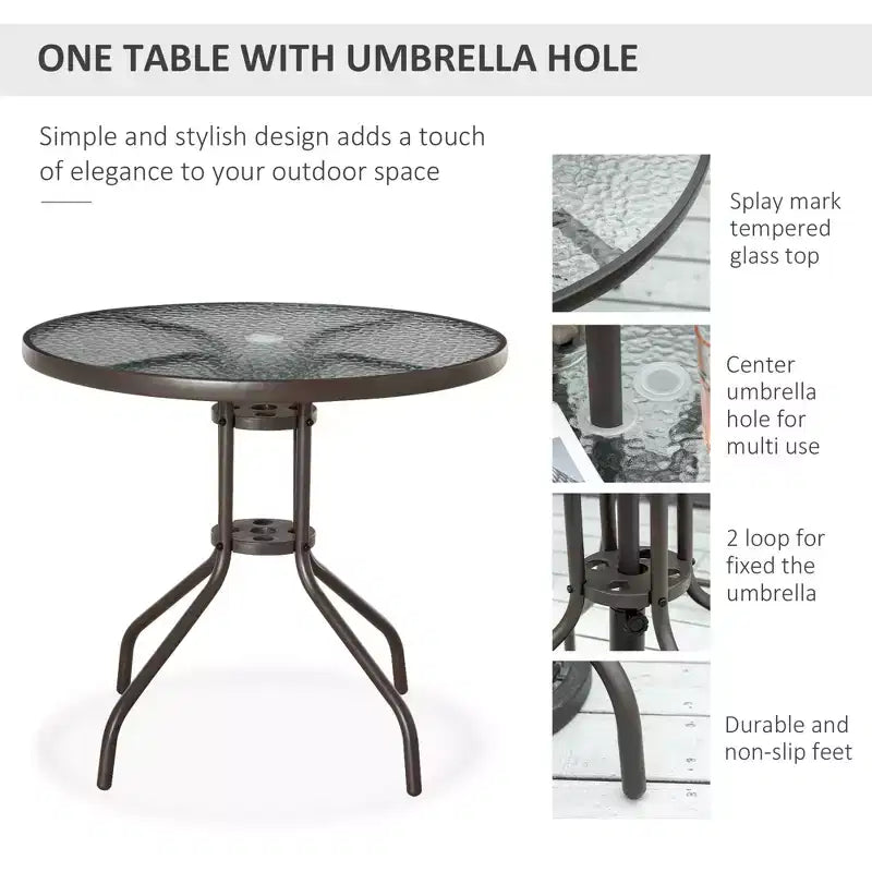 Set da pranzo da patio a 6 pezzi per 4 persone con ombrellone, con 4 sedie pieghevoli e tavolo rotondo in vetro per il giardino