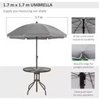 Set da pranzo da patio a 6 pezzi per 4 persone con ombrellone, con 4 sedie pieghevoli e tavolo rotondo in vetro per il giardino