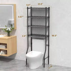 Scaffale portaoggetti da bagno a 4 ripiani sopra il WC con ripiano regolabile e cestello, organizer salvaspazio nero