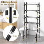 Scaffale portaoggetti da bagno a 4 ripiani sopra il WC con ripiano regolabile e cestello, organizer salvaspazio nero