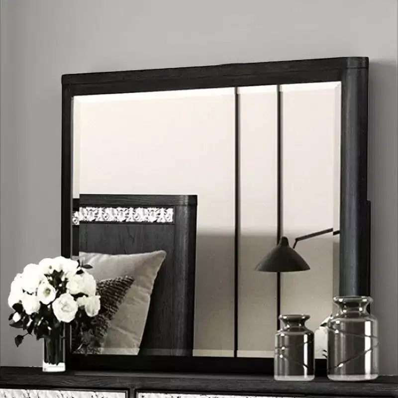 Royal Hampton Dresser Mirror with Beveled Design, Ash Gray Solid Wood 38x42