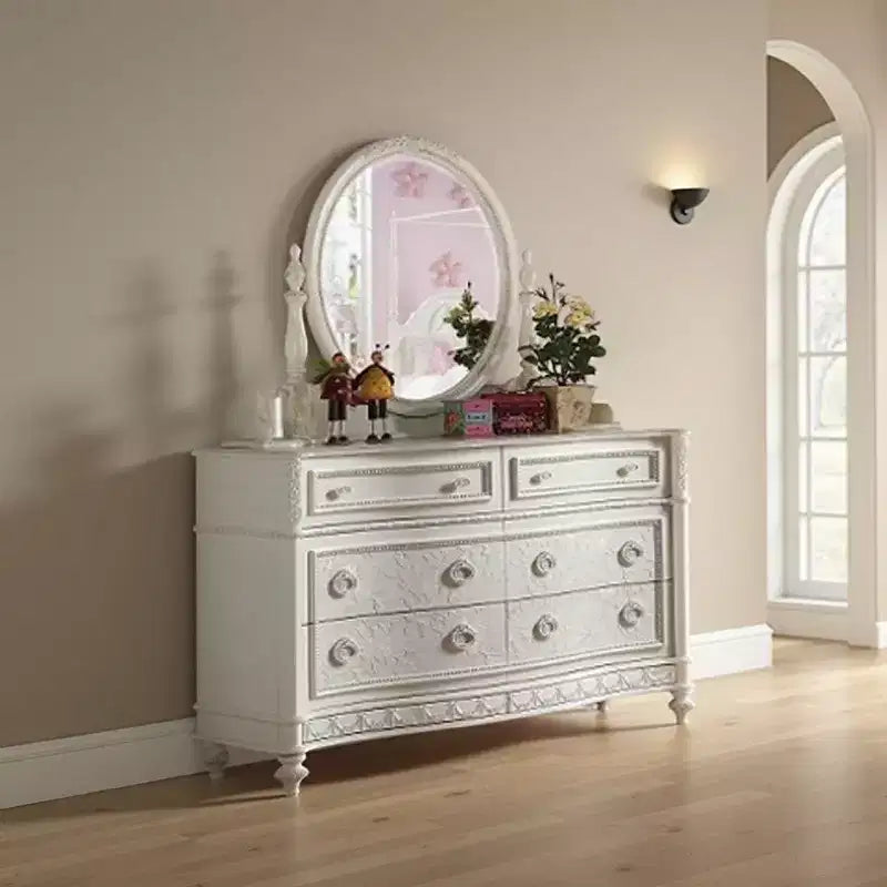 Royal Hampton Vanity Dresser Mirror, 35x48, White Wood Floral, Beveled Edge