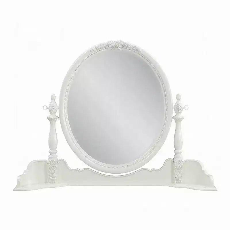 Specchiera con piano da trucco Royal Hampton, 35x48, Legno floreale bianco, Bordo smussato