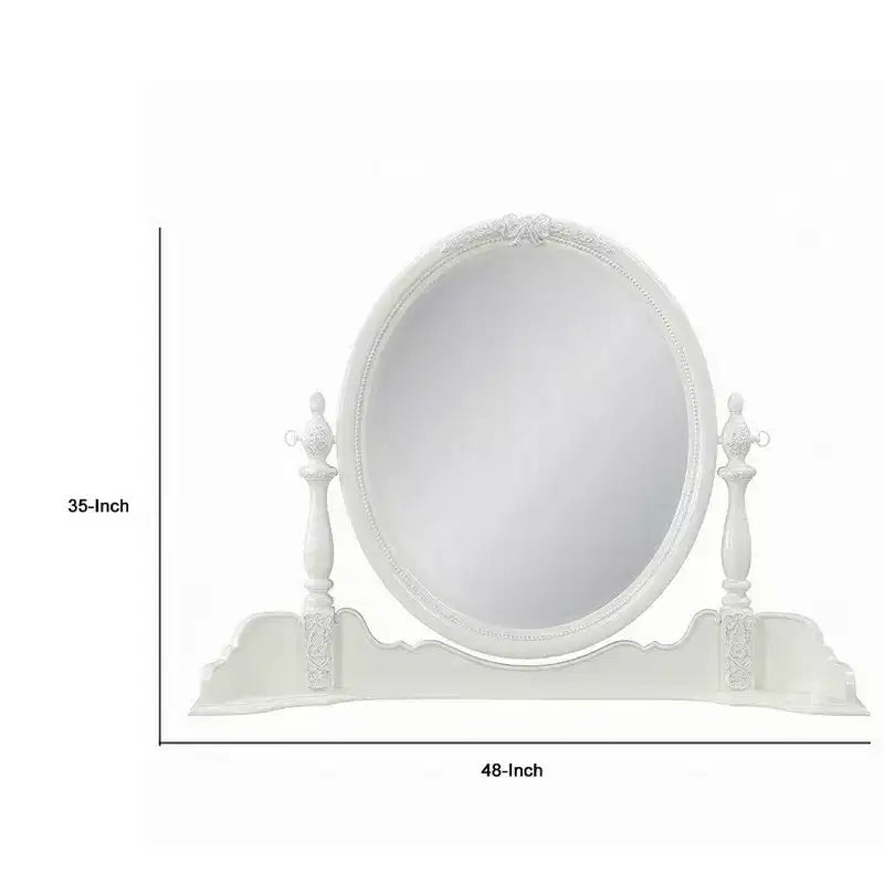 Specchiera con piano da trucco Royal Hampton, 35x48, Legno floreale bianco, Bordo smussato