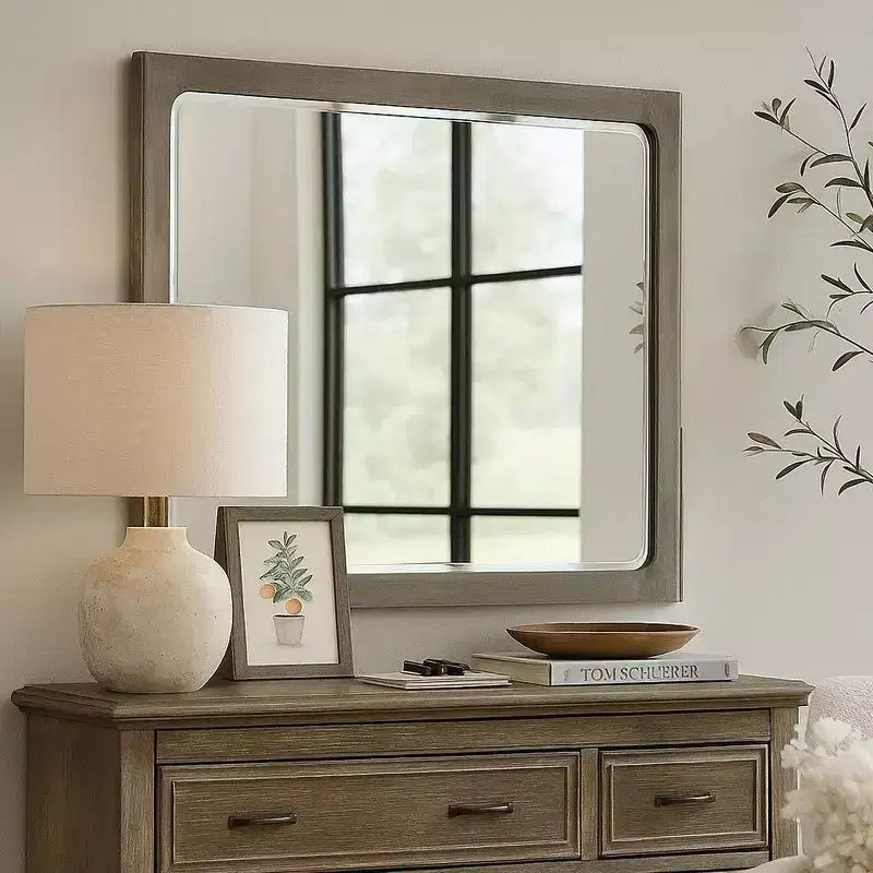 Royal Hampton Dresser Mirror, Warm Gray Rubberwood, Beveled Edge, 40 Inch