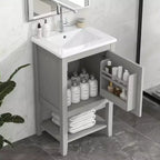 MAYEERTY 20 Mobile Bagno con Lavabo Anta con Chiusura Ammortizzata Ripiano Portaoggetti Ripiano Aperto Bianco