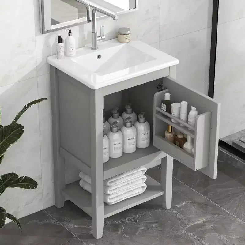 MAYEERTY 20 Mobile Bagno con Lavabo Anta con Chiusura Ammortizzata Ripiano Portaoggetti Ripiano Aperto Bianco