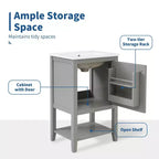 MAYEERTY 20 Mobile Bagno con Lavabo Anta con Chiusura Ammortizzata Ripiano Portaoggetti Ripiano Aperto Bianco