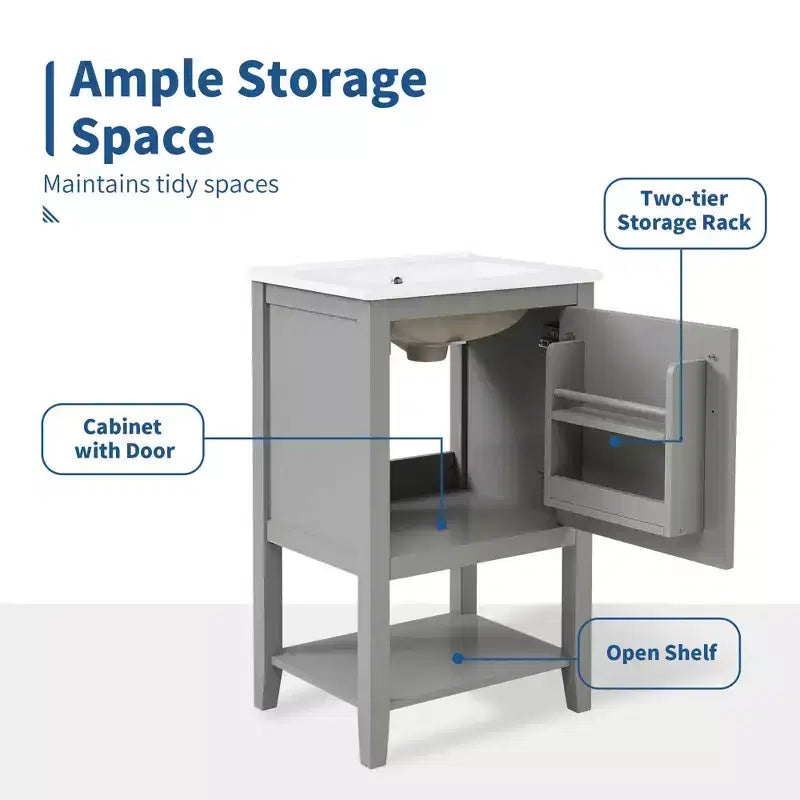 MAYEERTY 20 Mobile Bagno con Lavabo Anta con Chiusura Ammortizzata Ripiano Portaoggetti Ripiano Aperto Bianco
