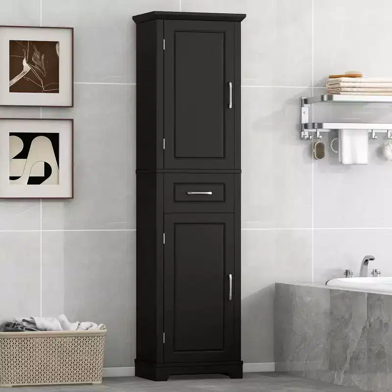 MAYEERTY Tall Bathroom Cabinet 2 Doors Adjustable Shelves Door Shelf MDF Painted Black