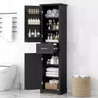 MAYEERTY Mobile Alto da Bagno a 2 Ante con Ripiani Regolabili Ripiano sulla Porta in MDF Verniciato Nero
