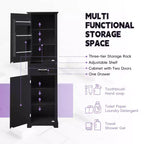 MAYEERTY Mobile Alto da Bagno a 2 Ante con Ripiani Regolabili Ripiano sulla Porta in MDF Verniciato Nero
