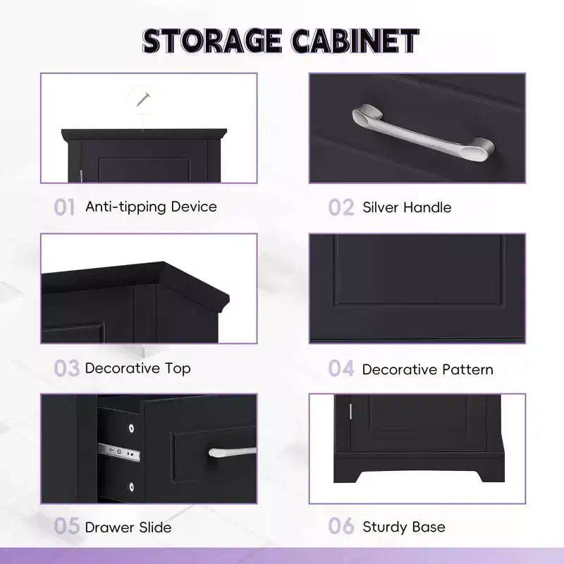 MAYEERTY Mobile Alto da Bagno a 2 Ante con Ripiani Regolabili Ripiano sulla Porta in MDF Verniciato Nero