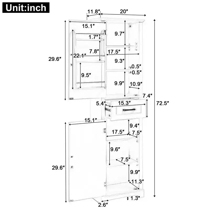 MAYEERTY Mobile Alto da Bagno a 2 Ante con Ripiani Regolabili Ripiano sulla Porta in MDF Verniciato Nero