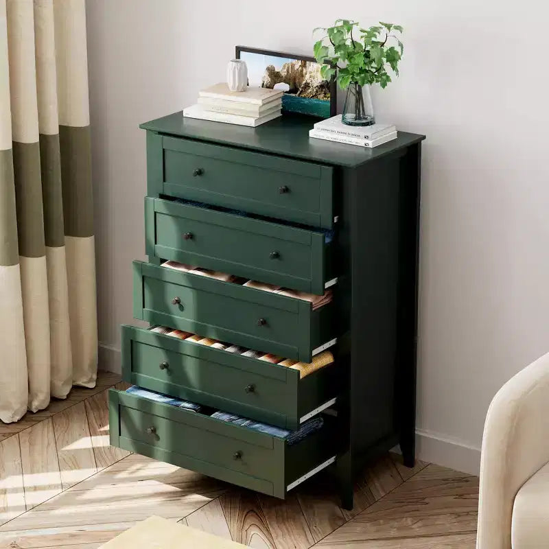 Cassettiera a 5 cassetti per camera da letto, comò in legno da 80 cm con manopole in metallo, comodino alto, organizzatore per vestiti per camera da letto