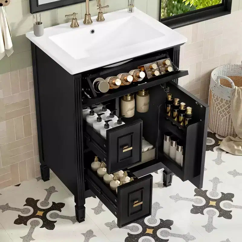 MAYEERTY Mobile Lavabo da Bagno da 50 cm con Lavello, Anta con Chiusura Ammortizzata, Ripiano Portaoggetti, Cassetto, Grigio