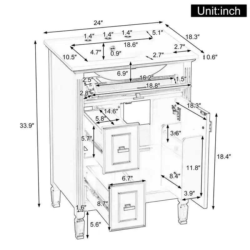 MAYEERTY Mobile Lavabo da Bagno da 50 cm con Lavello, Anta con Chiusura Ammortizzata, Ripiano Portaoggetti, Cassetto, Grigio
