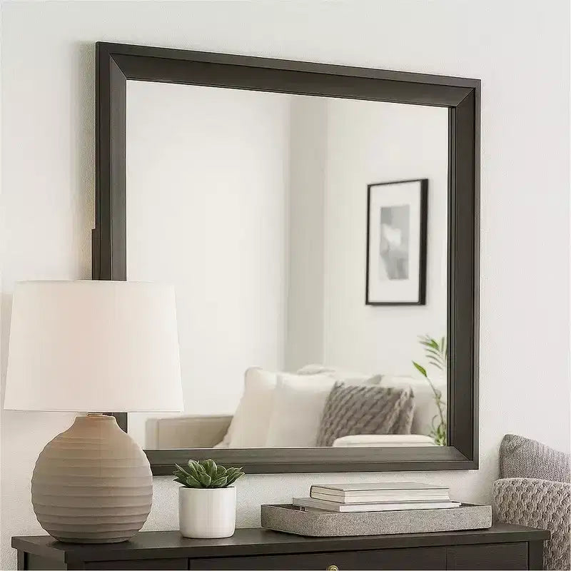Royal Hampton Dresser Mirror, 35 Inch Bevel Edge Frame, Brown Wood