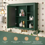 MAYEERTY 27.5 Mobiletto dei Medicinali, Mobiletto da Bagno da Parete con Specchio 6 Ripiani Aperti Moderno Verde