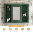 MAYEERTY 27.5 Mobiletto dei Medicinali, Mobiletto da Bagno da Parete con Specchio 6 Ripiani Aperti Moderno Verde