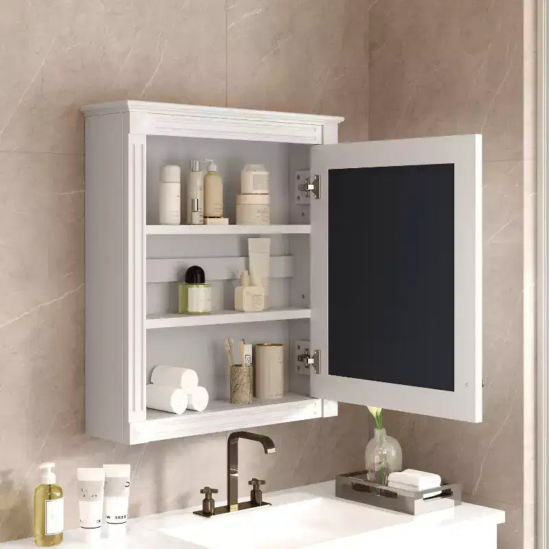 MAYEERTY Mobiletto da Bagno da 27 con Specchio, Armadietto dei Medicinali con Ripiano Regolabile in Altezza, Bianco