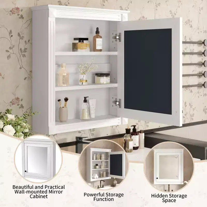 MAYEERTY Mobiletto da Bagno da 27 con Specchio, Armadietto dei Medicinali con Ripiano Regolabile in Altezza, Bianco