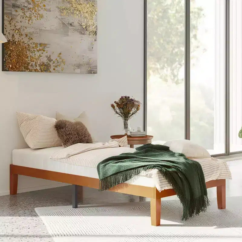 Okak Telaio Letto a Piattaforma in Legno Massello Naturale con Design Silenzioso, Letto per Camera da Letto Principale, Nessun Box a Molle Necessario