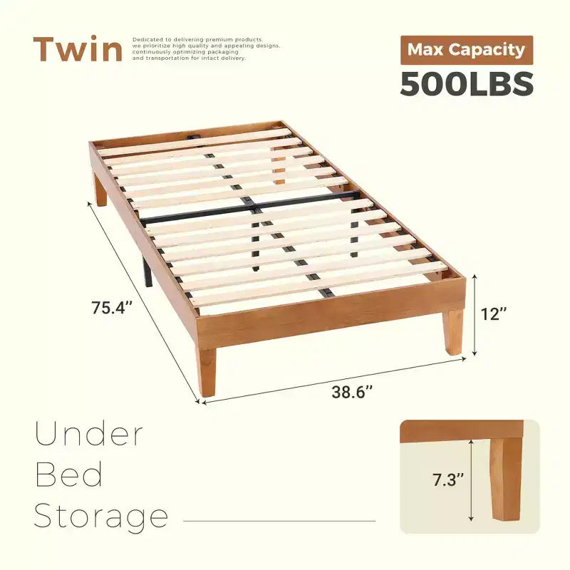 Okak Telaio Letto a Piattaforma in Legno Massello Naturale con Design Silenzioso, Letto per Camera da Letto Principale, Nessun Box a Molle Necessario