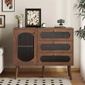 GDFStudio Delyra Vintage Wooden Glass Accent Cabinet with 3 Drawers and 1 Door