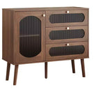 GDFStudio Delyra Credenza con accenti in legno e vetro in stile vintage, con 3 cassetti e 1 anta