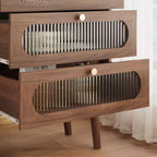 GDFStudio Delyra Credenza con accenti in legno e vetro in stile vintage, con 3 cassetti e 1 anta