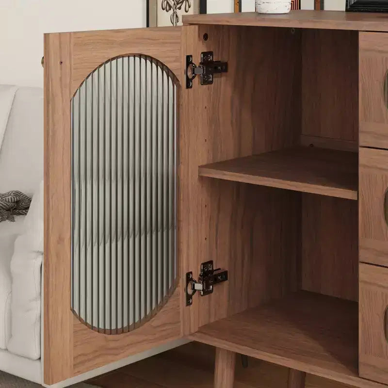 GDFStudio Delyra Credenza con accenti in legno e vetro in stile vintage, con 3 cassetti e 1 anta