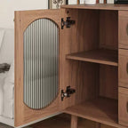 GDFStudio Delyra Credenza con accenti in legno e vetro in stile vintage, con 3 cassetti e 1 anta