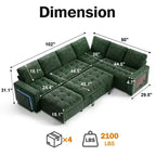 Dyonery Divano letto modulare sezionale a 7 posti a L/Divano letto estraibile/Schienale reclinabile/Porte USB/Tavolo/Luce LED Montaggio senza attrezzi, ciniglia nera