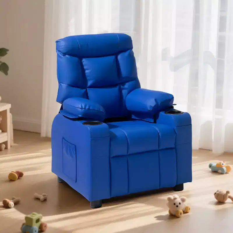 Poltrona reclinabile per bambini, reclinabile per bambini con portabicchieri e tasche, schienale regolabile da 107 a 126, divano reclinabile in pelle PU facile da pulire
