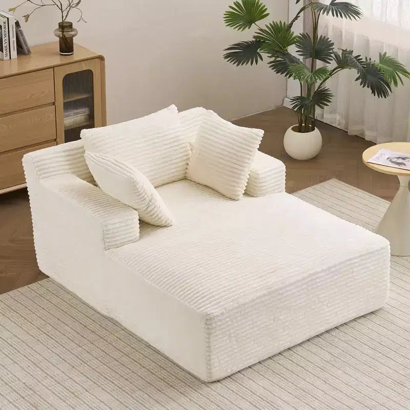 Efomao 66inx48in Chaise Longue Chair Indoor Modern Upholstered Corduroy Deep Seat Sofa Bed with Armrests No Assembly Required Beige