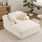 Efomao 66inx48in Chaise Longue Chair Indoor Modern Upholstered Corduroy Deep Seat Sofa Bed with Armrests No Assembly Required Beige