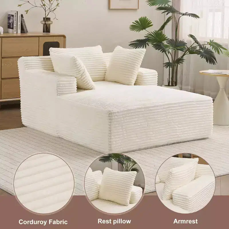 Poltrona con penisola Efomao 66inx48in, sedia lunga da interno moderna imbottita in velluto a coste, divano letto a seduta profonda con braccioli, nessun assemblaggio richiesto, beige