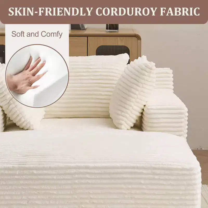 Poltrona con penisola Efomao 66inx48in, sedia lunga da interno moderna imbottita in velluto a coste, divano letto a seduta profonda con braccioli, nessun assemblaggio richiesto, beige