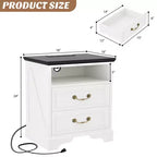 Besiost Farmhouse Armadio Contenitore Set di 2, Comodini con Stazione di Ricarica e Cassetto