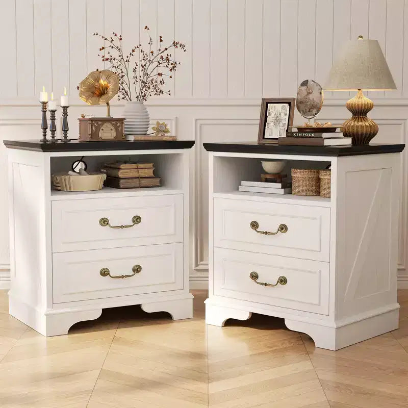 Besiost Farmhouse Storage Dresser Set of 2 , Night Stands with Charging Station and Drawer