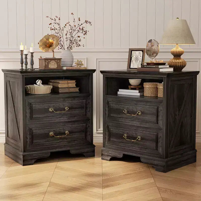 Besiost Farmhouse Armadio Contenitore Set di 2, Comodini con Stazione di Ricarica e Cassetto