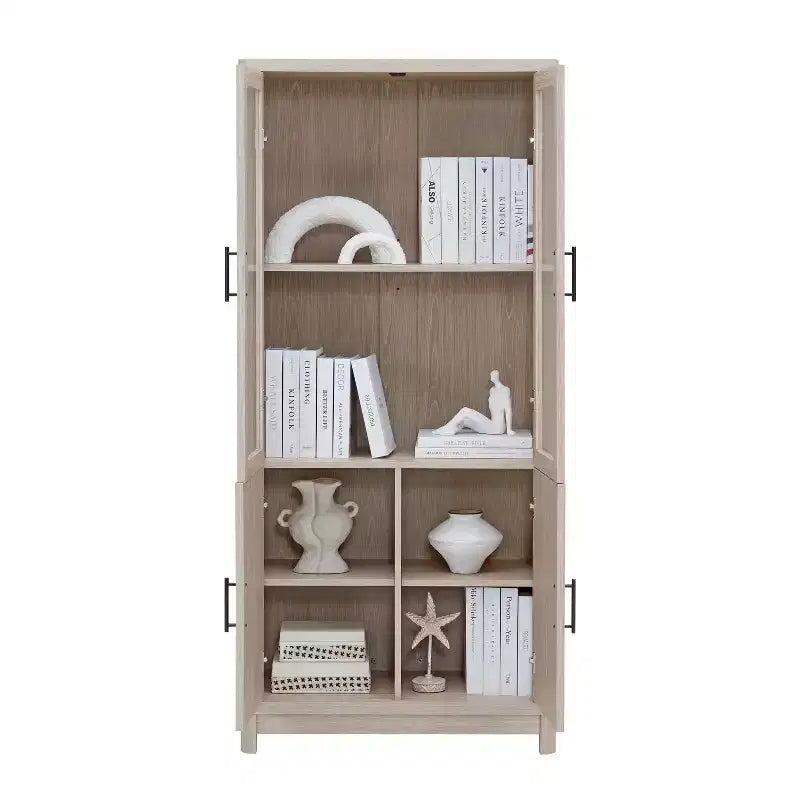 Okak Libreria in legno con ante in vetro, Organizer con ripiani regolabili, Scaffale espositivo per ufficio, soggiorno