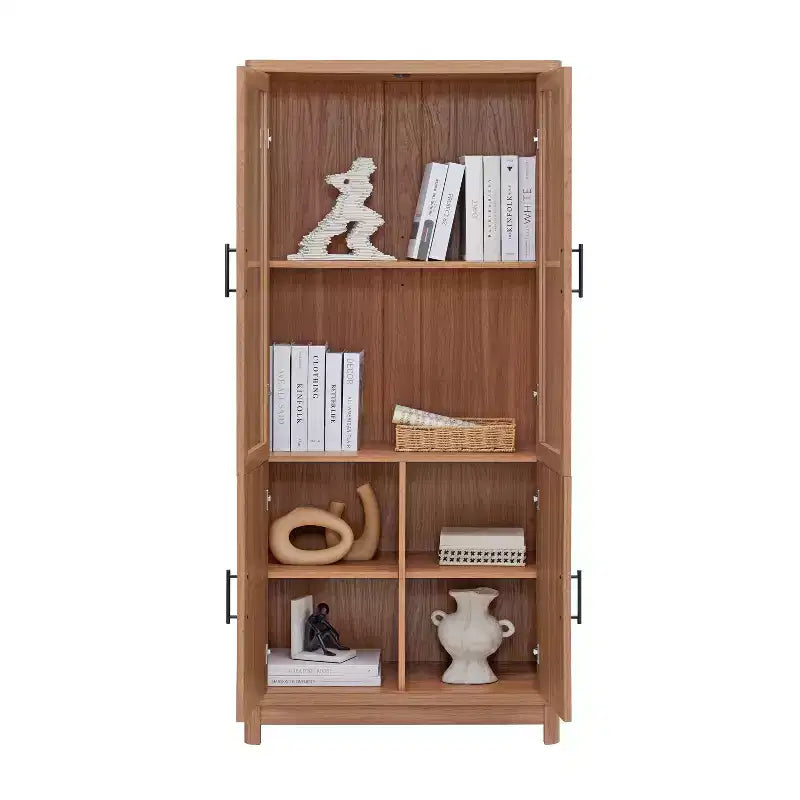 Okak Libreria in legno con ante in vetro, Organizer con ripiani regolabili, Scaffale espositivo per ufficio, soggiorno