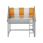 Letto a soppalco singolo Whisen e struttura letto con baldacchino, libreria e ringhiera a tutta lunghezza