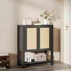 Scarpiera in Rattan per Ingresso, Mobile Organizer Rustico a 5 Ripiani Scarpiera Stretta con 2 Ante e Ripiano Aperto per Corridoio Soggiorno