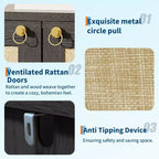 Scarpiera in Rattan per Ingresso, Mobile Organizer Rustico a 5 Ripiani Scarpiera Stretta con 2 Ante e Ripiano Aperto per Corridoio Soggiorno