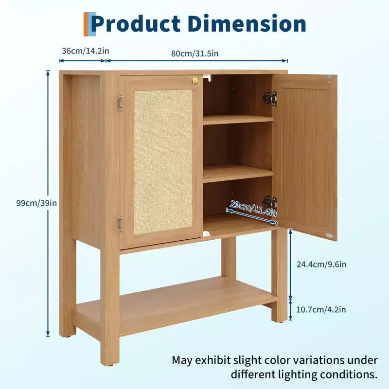 Scarpiera in Rattan per Ingresso, Mobile Organizer Rustico a 5 Ripiani Scarpiera Stretta con 2 Ante e Ripiano Aperto per Corridoio Soggiorno