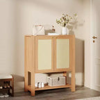 Scarpiera in Rattan per Ingresso, Mobile Organizer Rustico a 5 Ripiani Scarpiera Stretta con 2 Ante e Ripiano Aperto per Corridoio Soggiorno