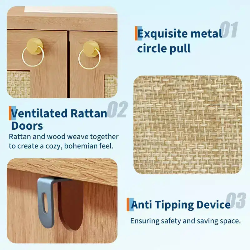 Scarpiera in Rattan per Ingresso, Mobile Organizer Rustico a 5 Ripiani Scarpiera Stretta con 2 Ante e Ripiano Aperto per Corridoio Soggiorno